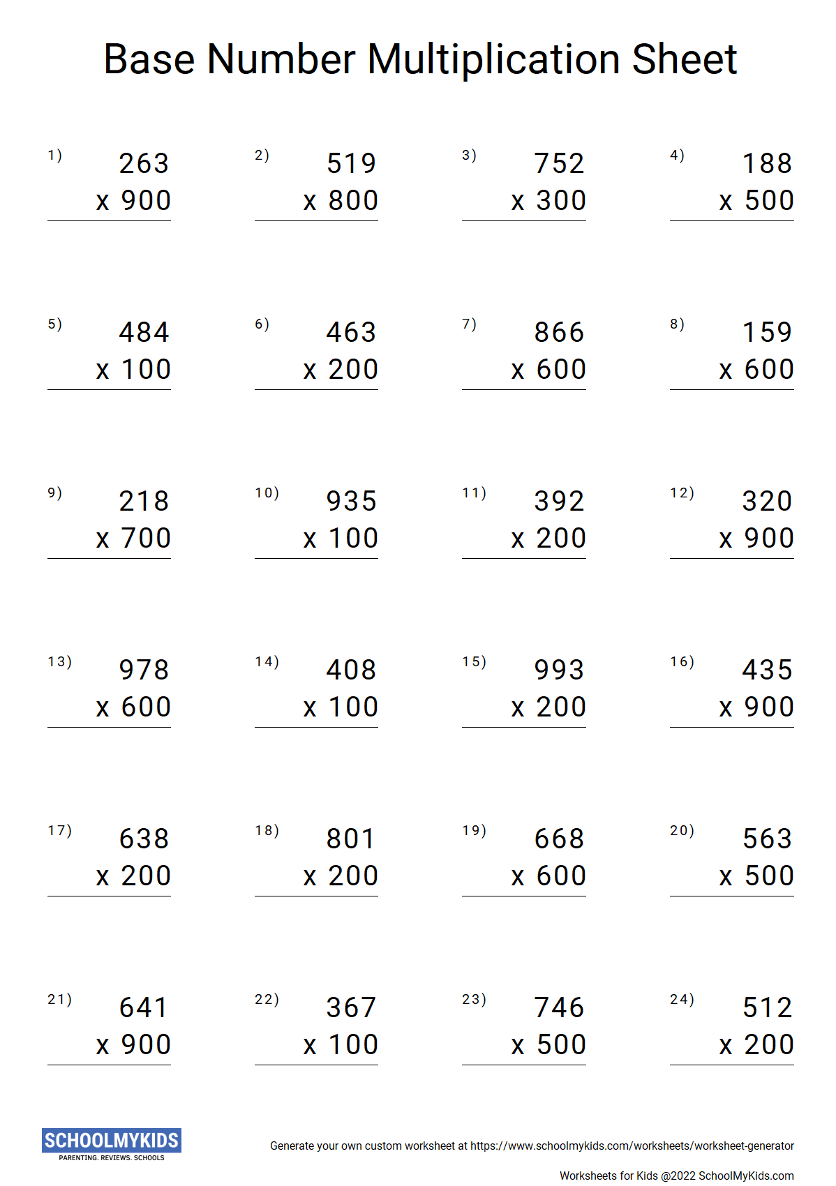 Multiplication Worksheet Generator Math Worksheet Creater SchoolMyKids