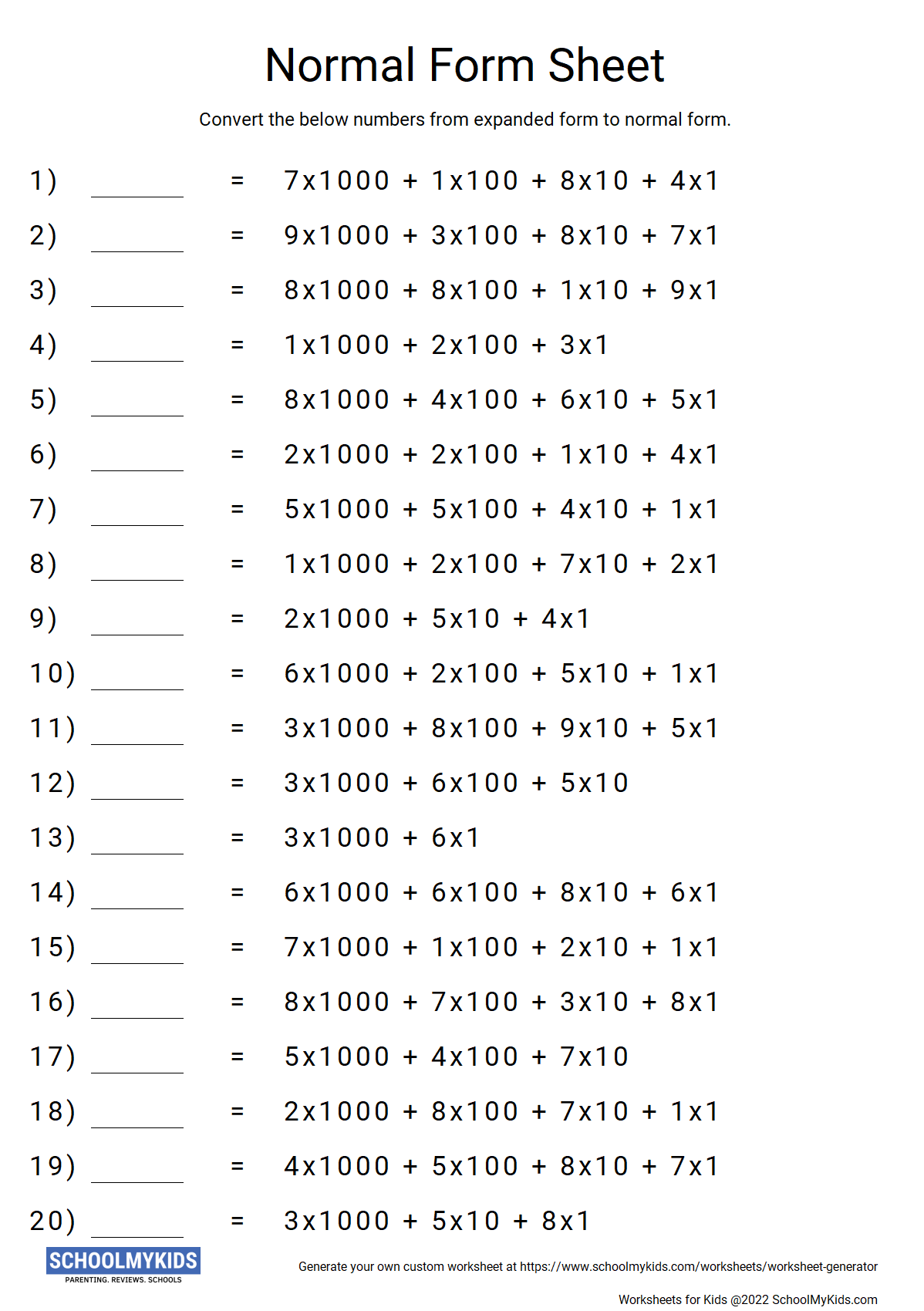 Math Worksheet Generator Worksheet Maker Math SchoolMyKids