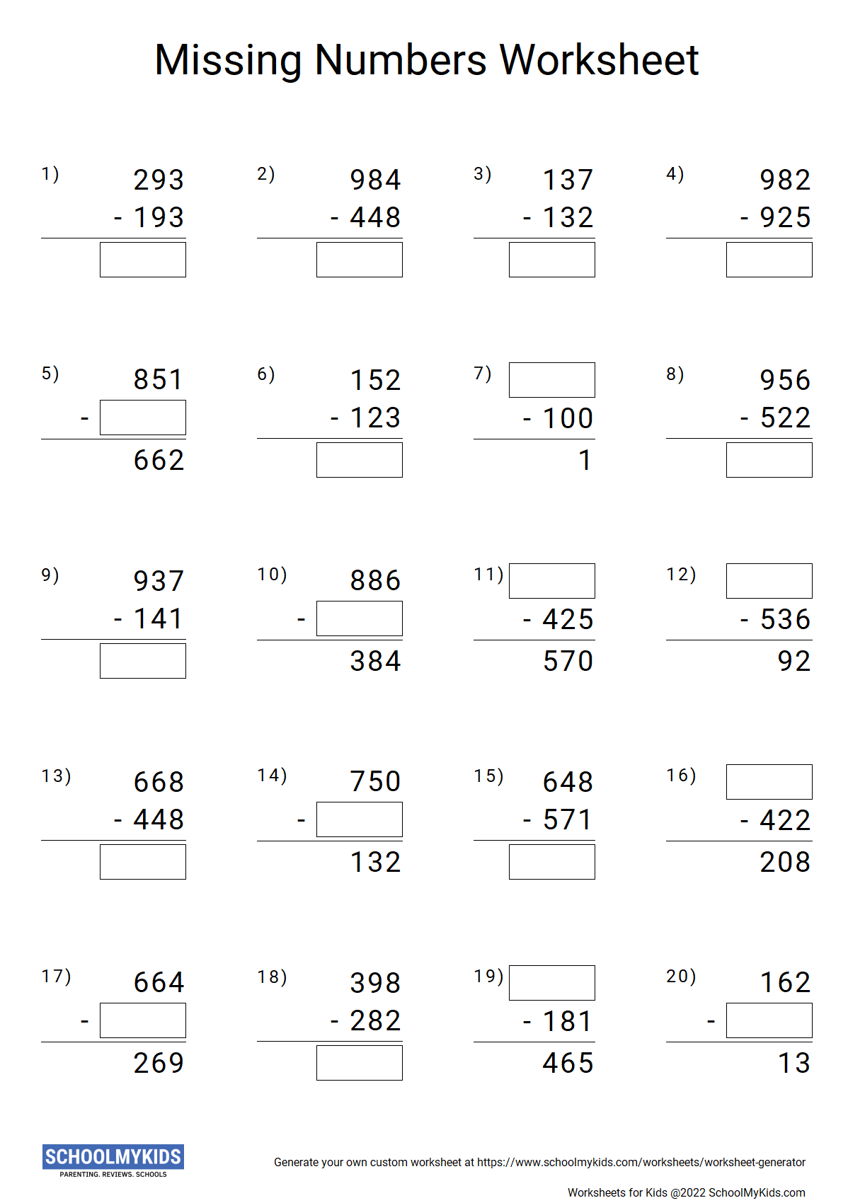 Math Worksheet Generator Worksheet Maker Math SchoolMyKids