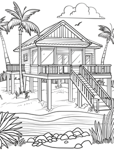 Beach House Coloring Page