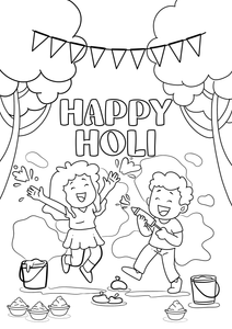 Happy Holi Coloring Page worksheet for First,Kindergarten,Second Grade ...