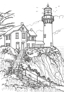 House On Cliff Coloring Page