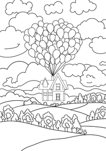 Balloon Over House Coloring Page