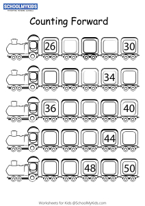 Missing Numbers Counting Forward 26 to 50 worksheet for Kindergarten ...