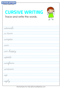 Tracing and Writing Cursive Words U worksheet for Second,Third Grade ...