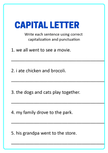 Punctuation and Capitalization Worksheets for Second Grade - English