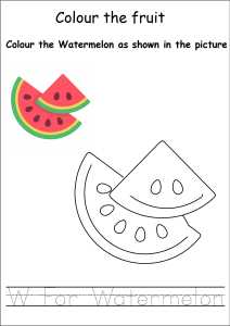 Colour The Fruits Watermelon Coloring Worksheets For Preschool Kindergarten Grade Art And Craft Worksheets Schoolmykids Com