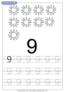 count and trace 9 number tracing worksheets for preschool kindergarten grade math worksheets schoolmykids com