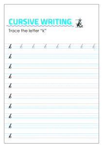 letter k lowercase cursive writing worksheets for third