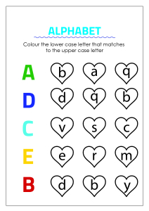 Color Matching Uppercase And Lowercase Letters A To E Worksheets For Kindergarten Preschool Grade Art And Craft Worksheets Schoolmykids Com