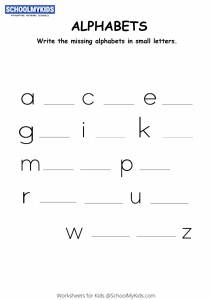 Small Letters - missing alphabet Worksheets for Preschool,Kindergarten