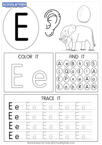 Tracing coloring and writing alphabet E worksheet for Preschool ...