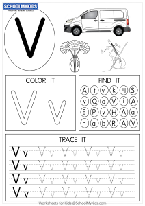 Tracing coloring and writing alphabet V worksheet for Preschool ...