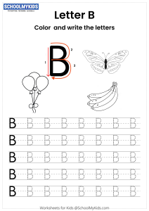 Color And Write The Letter B Worksheet For Preschool,Kindergarten,First ...