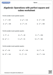 Algebraic operations with Perfect Squares and Cubes