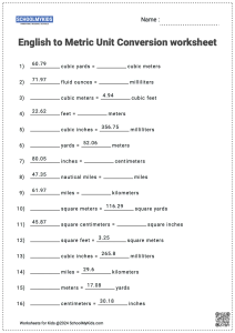 English to Metric Unit conversion